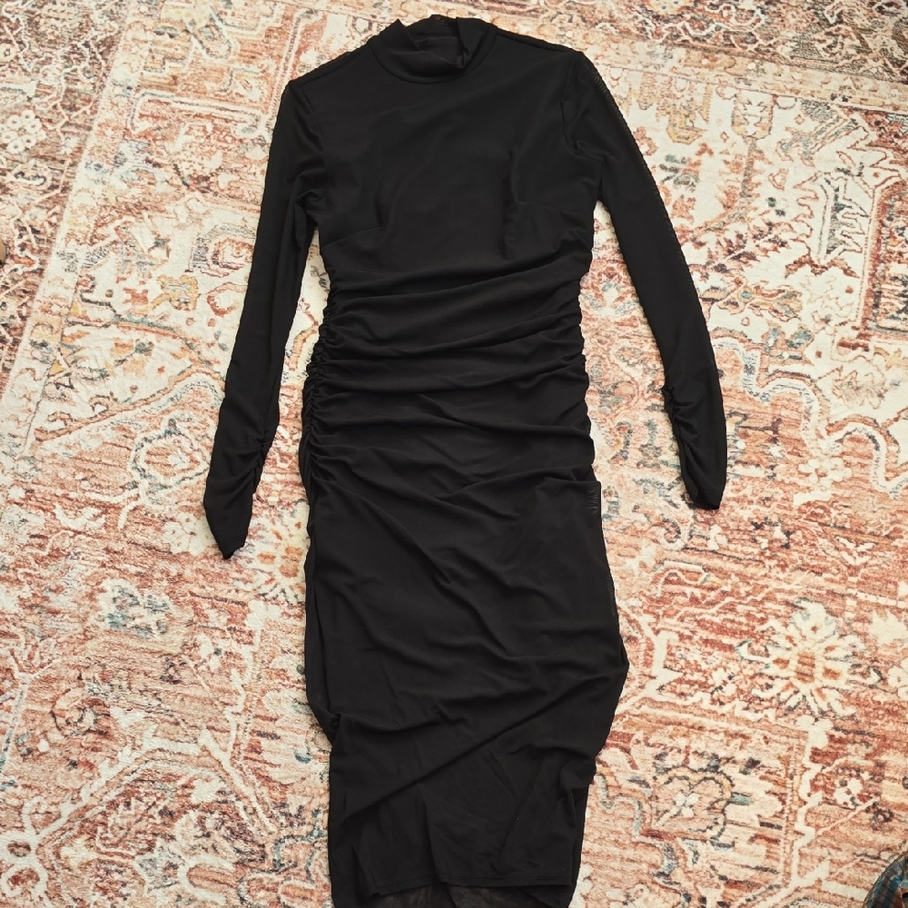Express Black Ruched Long Sleeve Bodycon Dress Size Med